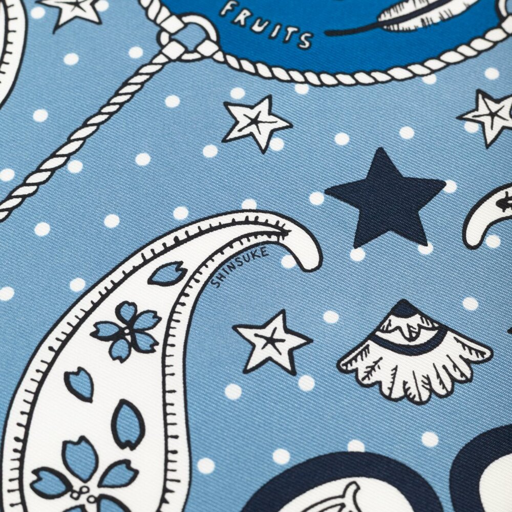 Hermes Bleu Jean, Marine, & Blanc Le Rodeo Des Fruits Silk Bandana 55 - Picture 7 of 10